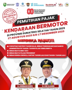 Gubernur Sumatera Selatan H.Herman Deru mengeluarkan kebijakan Pemutihan Pajak Kendaraan Bermotor di Provinsi Sumatera Selatan