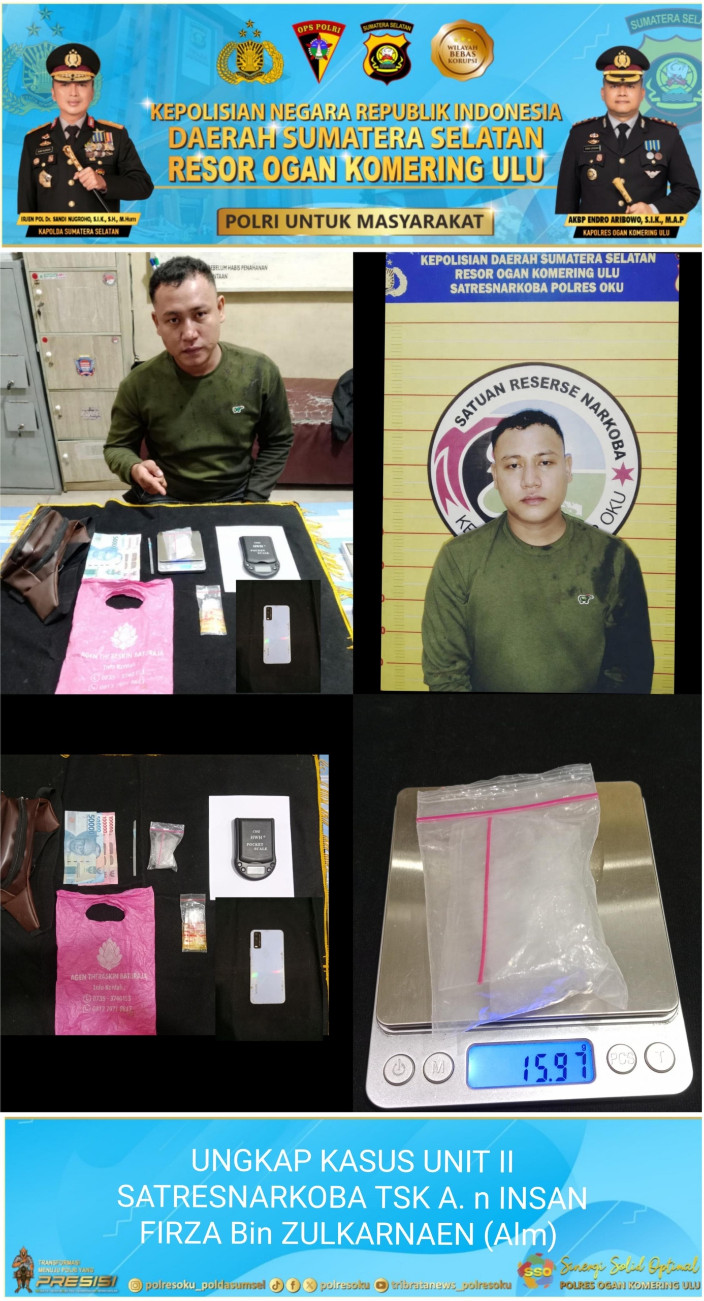 Bandar Sabu OKU Ditangkap Polisi, Barang Bukti Hampir 16 Gram