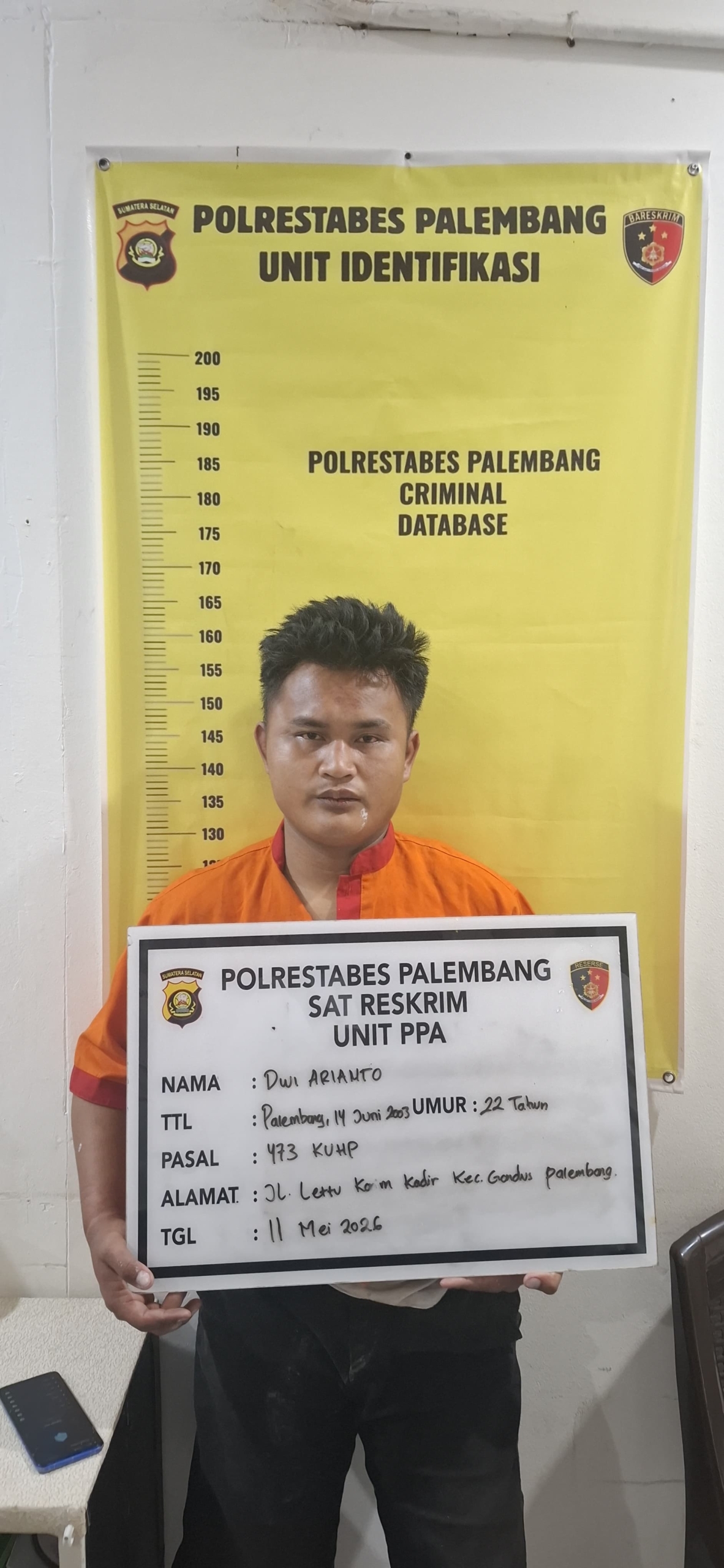 Polrestabes Palembang Gerak Cepat Tangkap Driver Ojol Pelaku Kekerasan Seksual Anak di Gandus