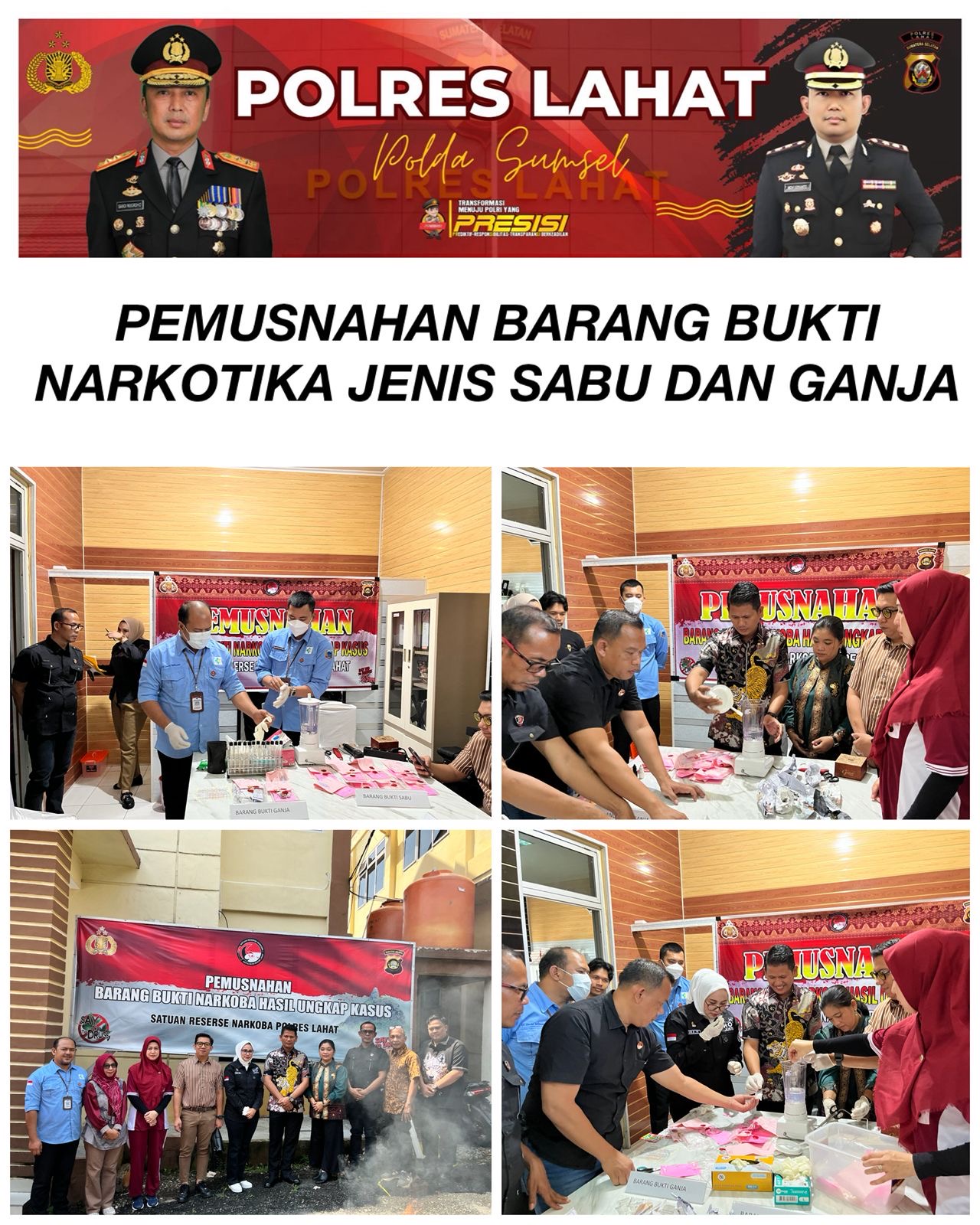 Transparansi Penegakan Hukum,Polres Lahat Musnahkan Sabu 85,533 Gram dan Ganja 15,05 Gram