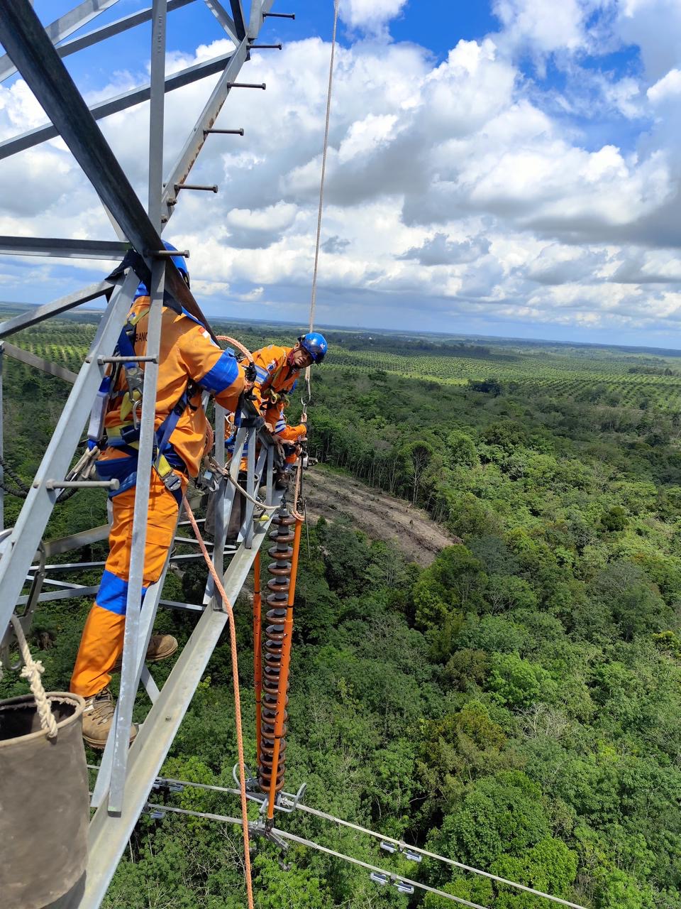 Tanpa Padam, Tim PDKB PLN UPT Palembang Laksanakan Penggantian Isolator Flashover SUTET 275 kV